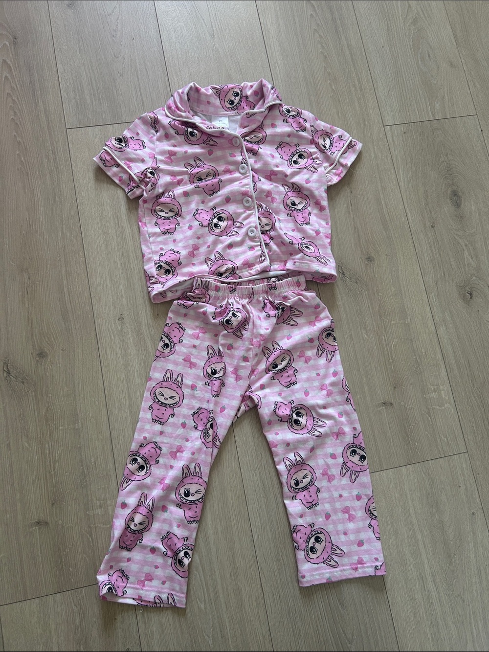 Kids Pink Labubu Print Pajama Set 3t